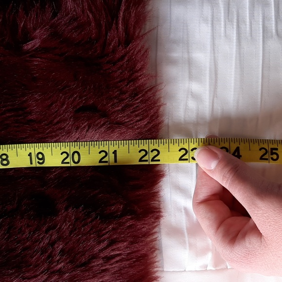 Wine color faux fur open front sweater - Picture 9 of 9